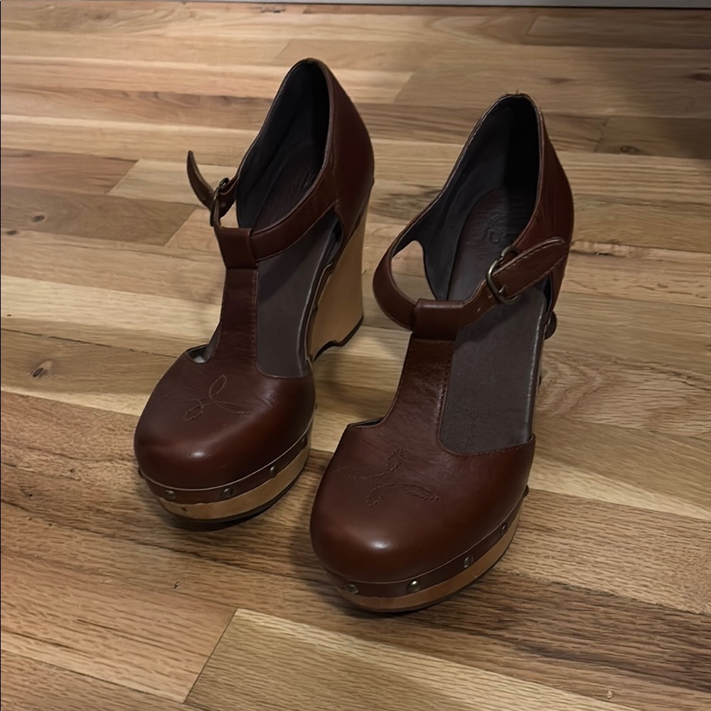 Brown Leather Women's Platform Shoes